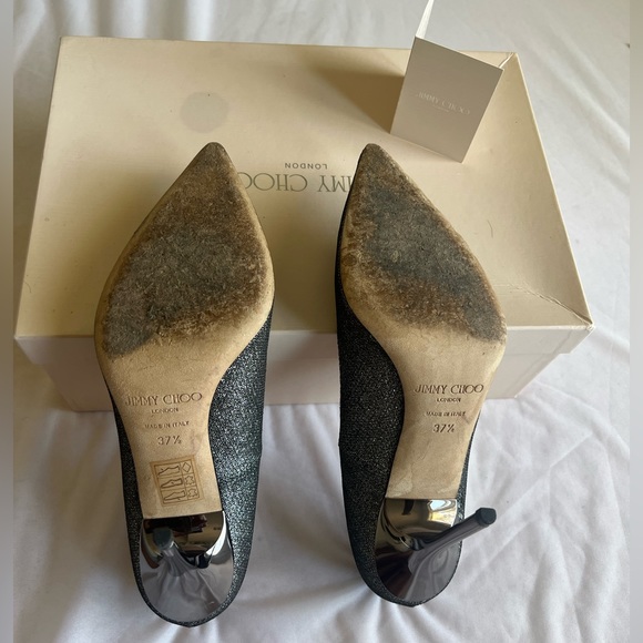 Authentic Lame Glitter- Anthracite Jimmy Choo Heels Size 37.5 - Picture 9 of 16